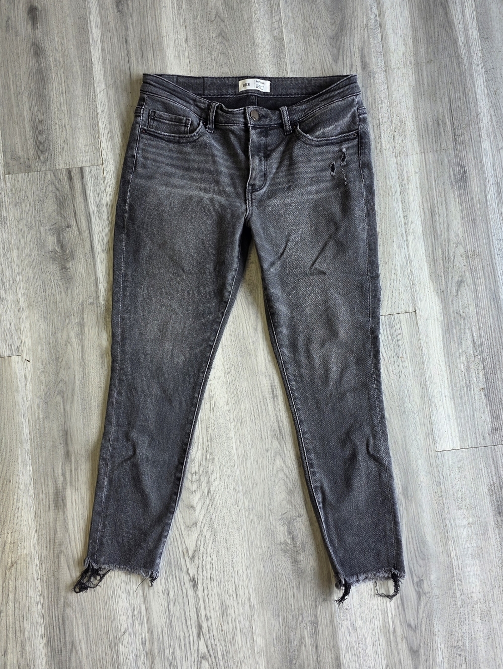 BKE Denim Payton Womens Jeans 29x27 Gray Black Ankle Skinny Distressed